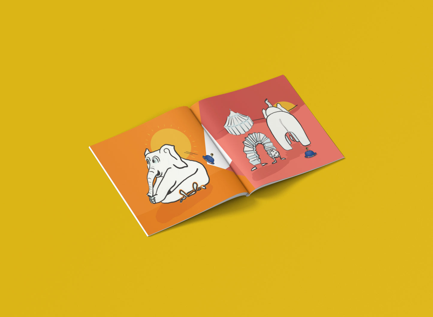 Open book with elephants on yellow background, Henry’s Hats by Australian Artist + Author Michelle Macnamara