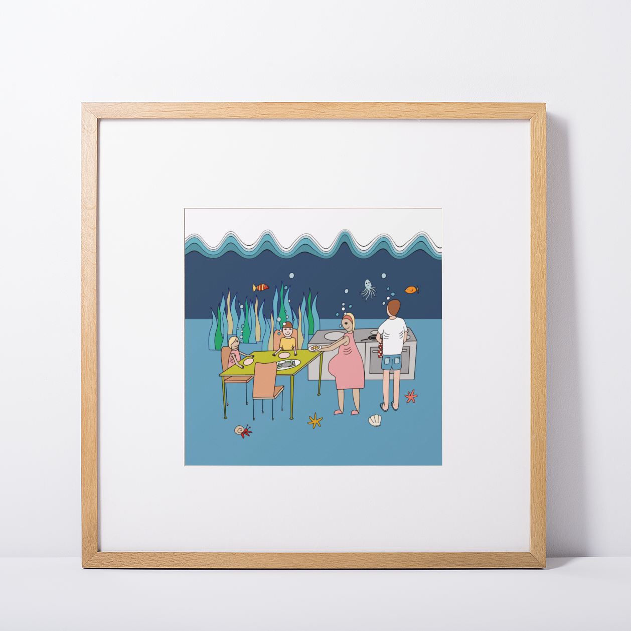 People with gills living under the Sea - Great gift for a child’s bedroom - Art poster print by Michelle Macnamara - If Penguins wore Pants