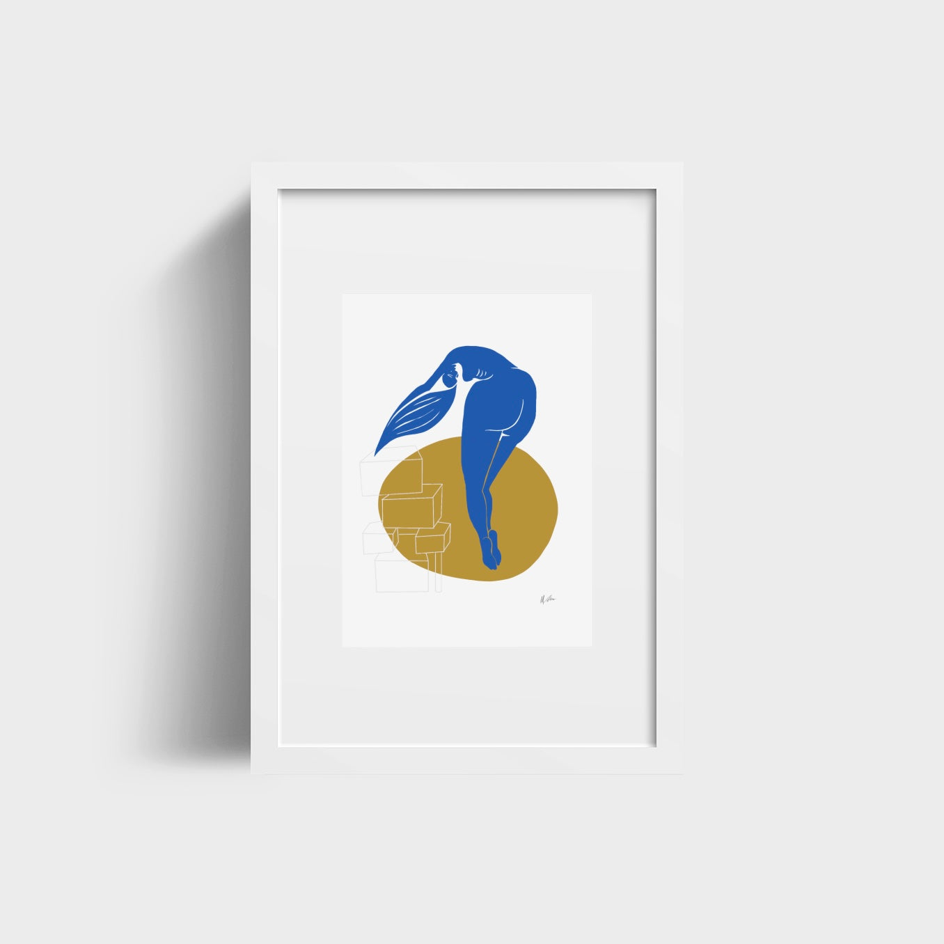 powerful, feminine figurative artwork by Australian artist Michelle Macnamara. A Matisse blue nude inspired by strength, flow of the mother and the female.