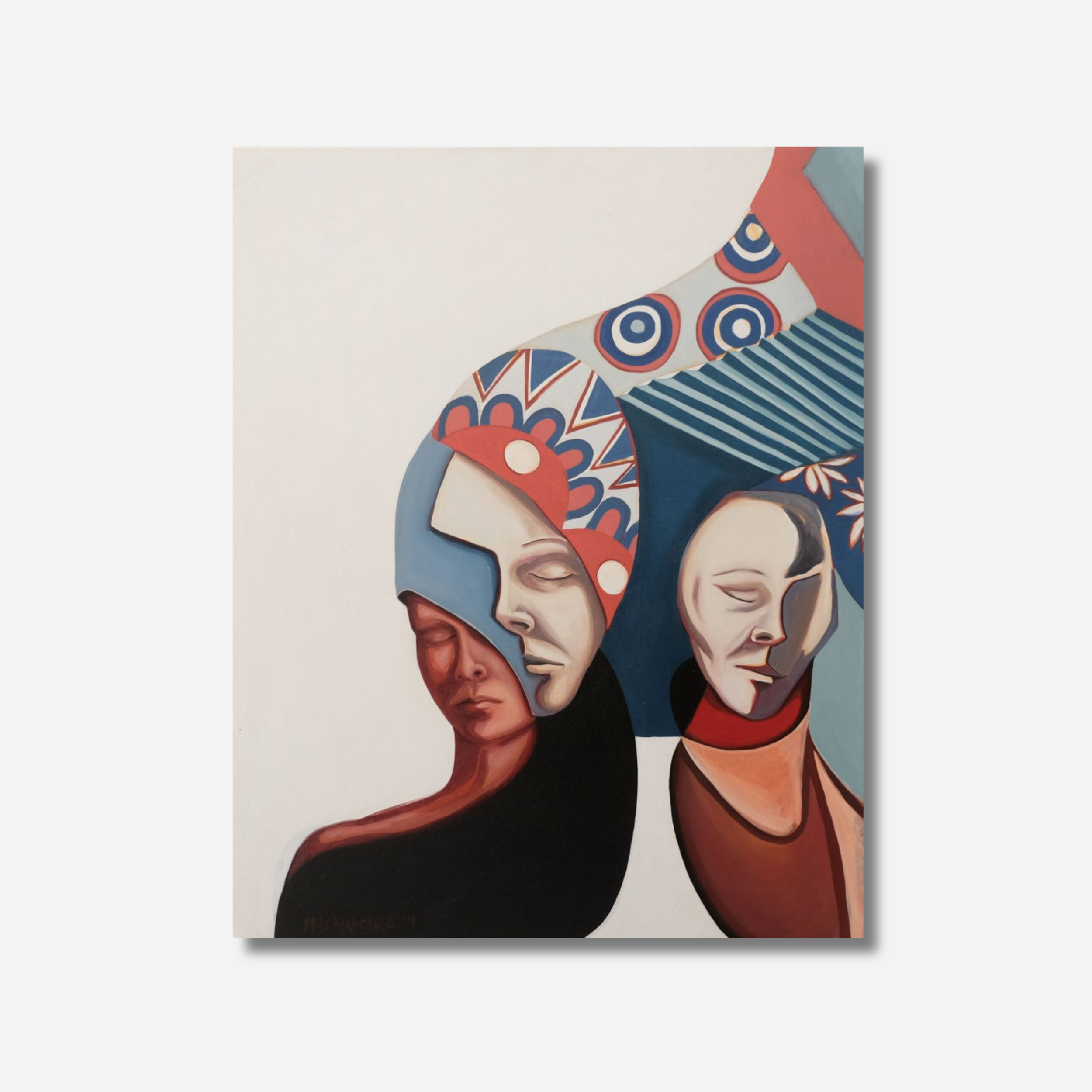 Abstract Portrait oil Painting of a female figure with flowers by Michelle Macnamara - White background, intricate patterns