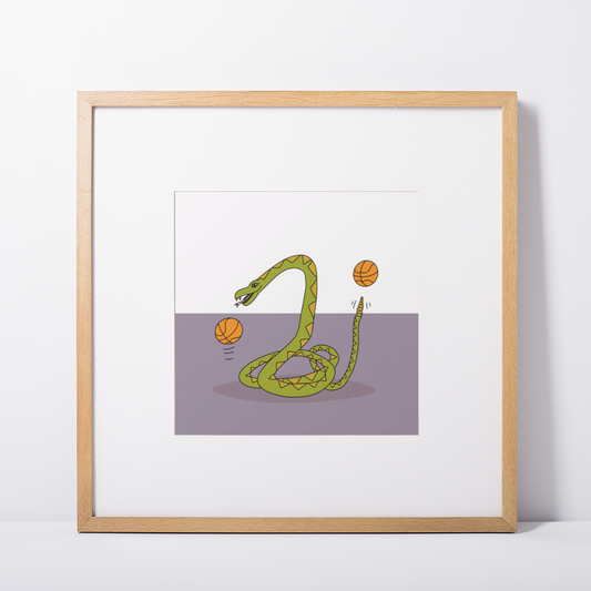 A snake ball basketball - Art poster print for kids bedroom - buy a wonderful gift to bright up their room - from Artist and Children's author, Michelle Macnamara 