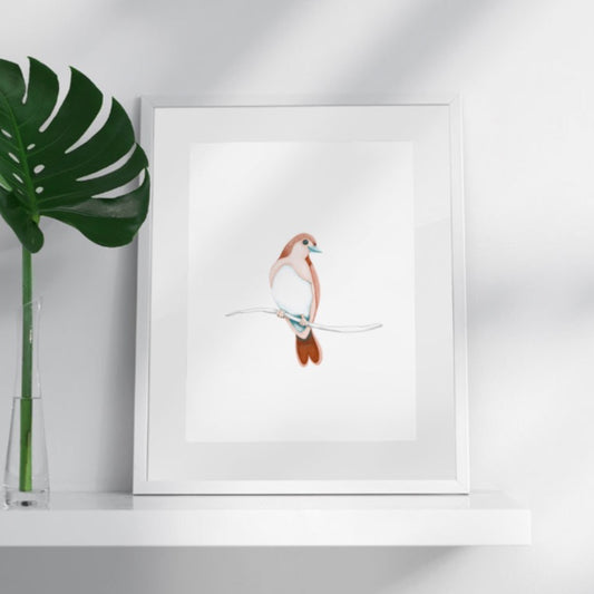 Realistic style drawing and painting of a colourful bird by artist Michelle Macnamara - Byron Bay Love Birds