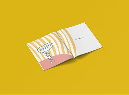 Open book with a boy and bath tub on yellow background, Henry’s Hats by Australian Artist + Author Michelle Macnamara