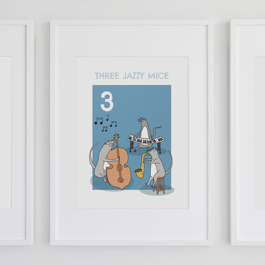THREE Jazzy Mice - Mice cute - Cute kids art - Art posters for kids - Michelle Macnamara Australian Artist and Children’s Author 