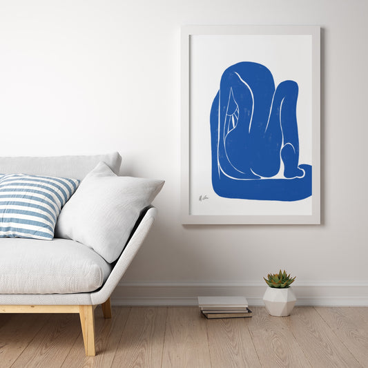 Washing Nude Art Poster Print - Michelle Macnamara - Matisse Blue - Australian Artist and Author